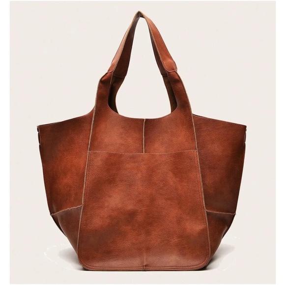 Luxe Vegan Leather Minimalist Oversized Tote Bag - Picture 4 of 16